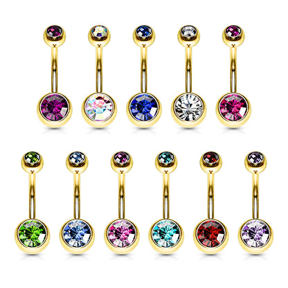 Double Press Fit Jeweled Gold IP over 316L surgical Steel Belly Button Rings