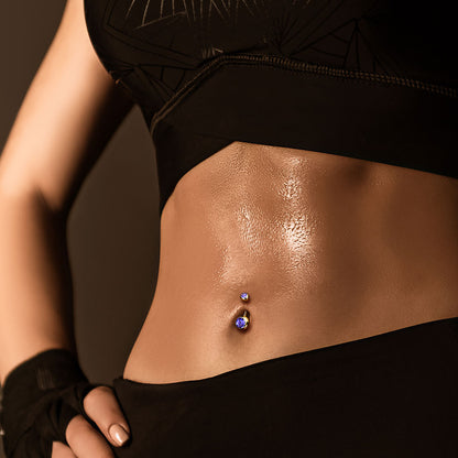 Double Press Fit Jeweled Gold IP over 316L surgical Steel Belly Button Rings