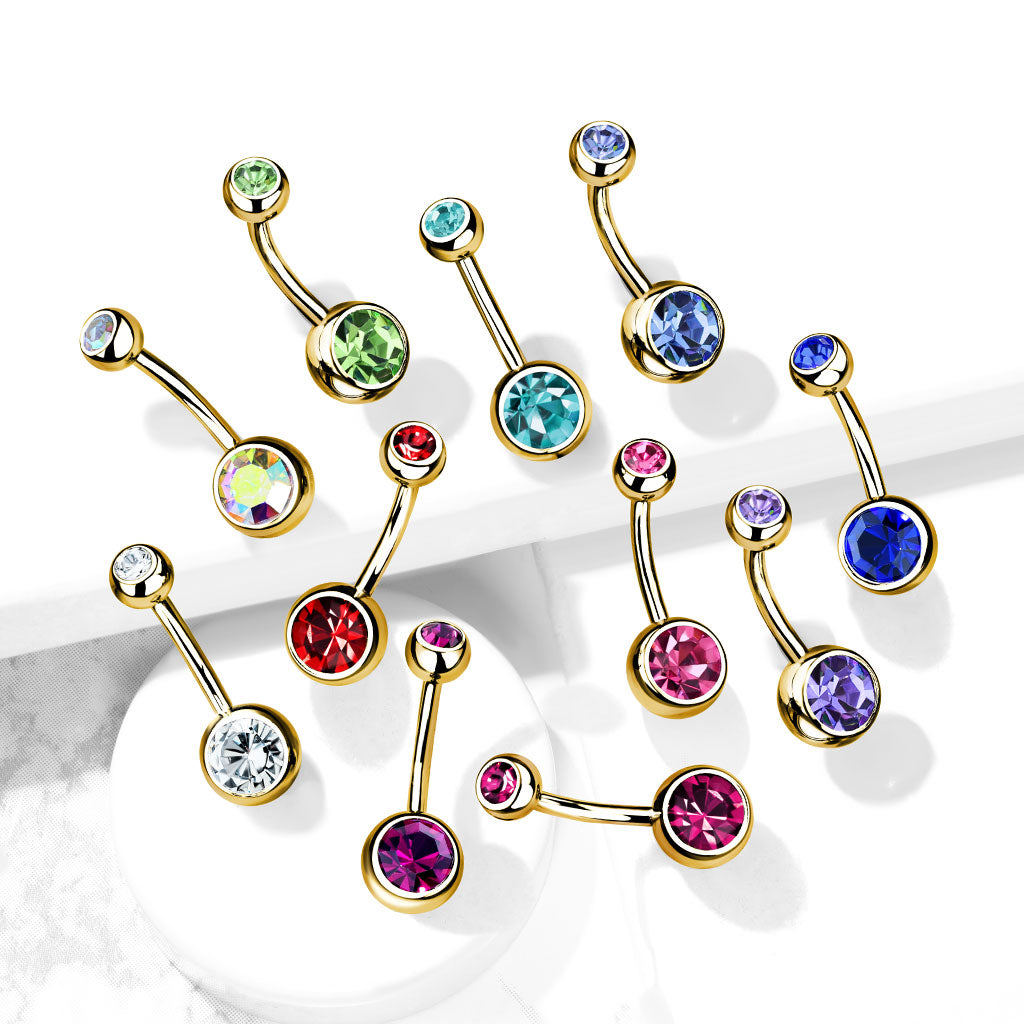 Double Press Fit Jeweled Gold IP over 316L surgical Steel Belly Button Rings