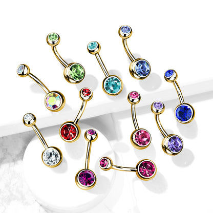 Double Press Fit Jeweled Gold IP over 316L surgical Steel Belly Button Rings