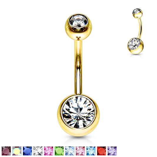 Double Press Fit Jeweled Gold IP over 316L surgical Steel Belly Button Rings Belly Button Ring Skin Metals
