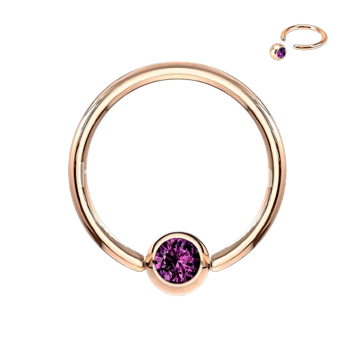 Rose Gold IP Over 316L Surgical Steel Gem Set Ball Captive Rings Captive Bead Skin Metals