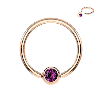 Rose Gold IP Over 316L Surgical Steel Gem Set Ball Captive Rings Captive Bead Skin Metals
