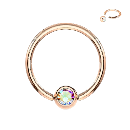Rose Gold IP Over 316L Surgical Steel Gem Set Ball Captive Rings Captive Bead Skin Metals