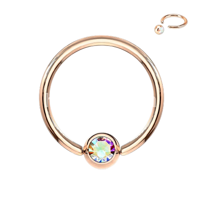 Rose Gold IP Over 316L Surgical Steel Gem Set Ball Captive Rings Captive Bead Skin Metals