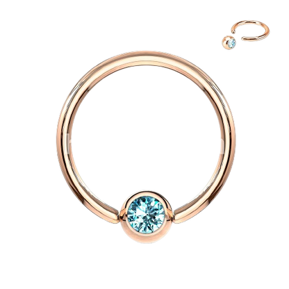 Rose Gold IP Over 316L Surgical Steel Gem Set Ball Captive Rings Captive Bead Skin Metals