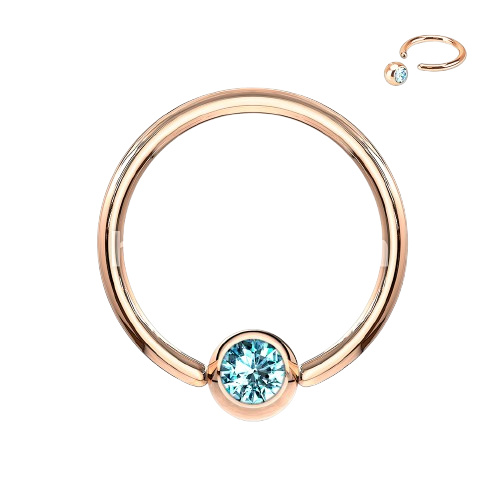 Rose Gold IP Over 316L Surgical Steel Gem Set Ball Captive Rings Captive Bead Skin Metals