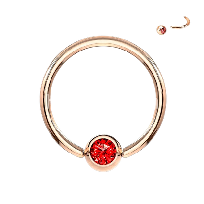 Rose Gold IP Over 316L Surgical Steel Gem Set Ball Captive Rings Captive Bead Skin Metals