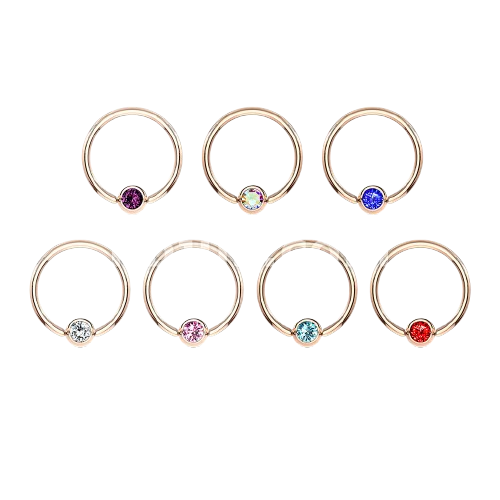 Rose Gold IP Over 316L Surgical Steel Gem Set Ball Captive Rings Captive Bead Skin Metals