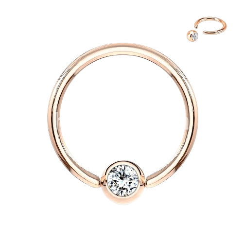 Rose Gold IP Over 316L Surgical Steel Gem Set Ball Captive Rings Captive Bead Skin Metals