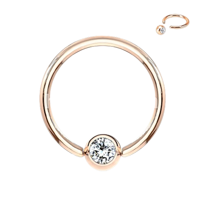 Rose Gold IP Over 316L Surgical Steel Gem Set Ball Captive Rings Captive Bead Skin Metals