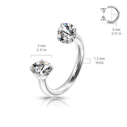 Prong Set Round CZ Internally Threaded 316L Surgical Steel Circular Barbell/Horseshoe Horseshoe Skin Metals
