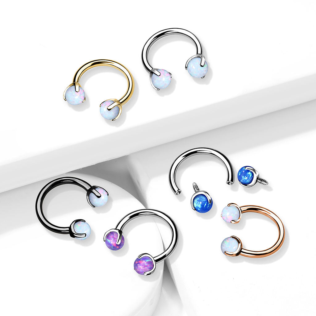 Surgical Steel Internally Threaded Claw Opals on Horseshoes for Cartilage Daith Eyebrow Septum Eyebrow Ring Impulse Piercings