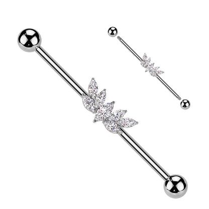 Surgical Steel Marquise CZ Fan Industrial Barbell Industrial Barbell Skin Metals