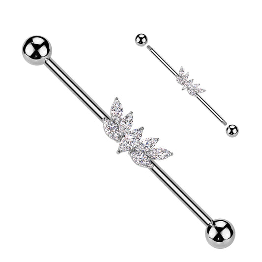 Surgical Steel Marquise CZ Fan Industrial Barbell Industrial Barbell Skin Metals