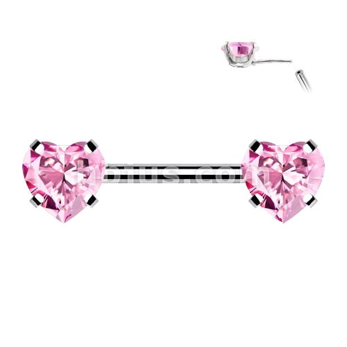 316L Surgical Steel Threadless Push in Nipple Barbells with Prong Set Heart CZ Ends Tongue Rings Impulse Piercings