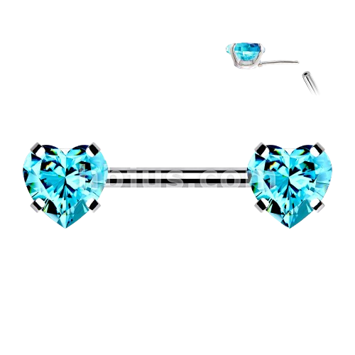 316L Surgical Steel Threadless Push in Nipple Barbells with Prong Set Heart CZ Ends Tongue Rings Impulse Piercings