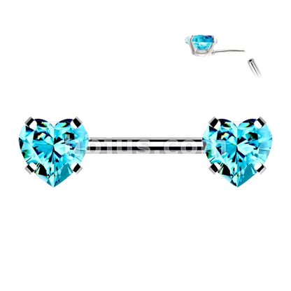 316L Surgical Steel Threadless Push in Nipple Barbells with Prong Set Heart CZ Ends Tongue Rings Impulse Piercings