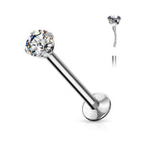 Push In Prong Set CZ Top 316L Surgical Steel Threadless Labret, Monroe, Flat Back Stud Labret Impulse Piercings