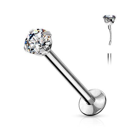 Push In Prong Set CZ Top 316L Surgical Steel Threadless Labret, Monroe, Flat Back Stud Labret Impulse Piercings