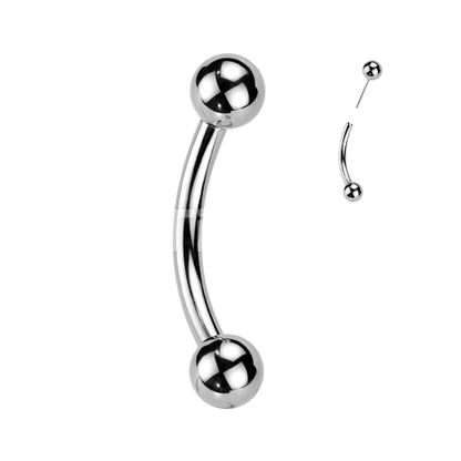 Implant Grade Titanium Threadless Push In Curved Barbell With One Fixed Ball Barbell Skin Metals