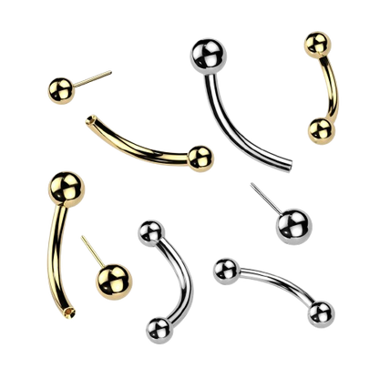Implant Grade Titanium Threadless Push In Curved Barbell With One Fixed Ball Barbell Skin Metals