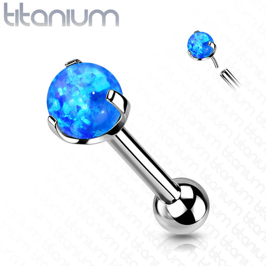 Implant Grade Titanium Threadless Push In Cartilage Barbell With Prong Set Opal Top Cartilage Impulse Piercings