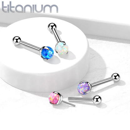 Implant Grade Titanium Threadless Push In Cartilage Barbell With Prong Set Opal Top Cartilage Impulse Piercings