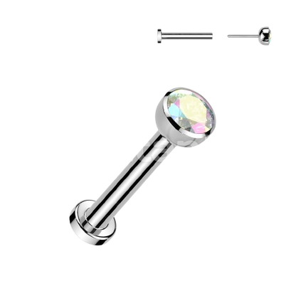 Implant Grade Titanium Threadless Push in Labret With Bezel Set CZ Ball Top Labret Skin Metals