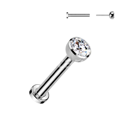 Implant Grade Titanium Threadless Push in Labret With Bezel Set CZ Ball Top Labret Skin Metals
