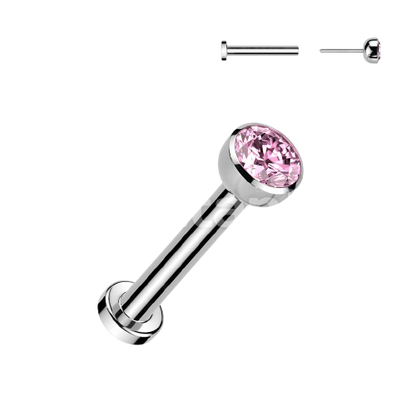 Implant Grade Titanium Threadless Push in Labret With Bezel Set CZ Ball Top Labret Skin Metals