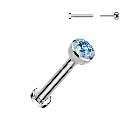 Implant Grade Titanium Threadless Push in Labret With Bezel Set CZ Ball Top Labret Skin Metals
