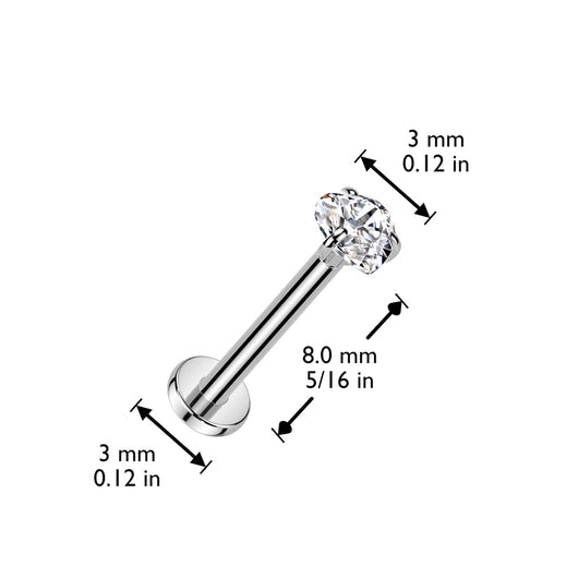 Implant Grade Titanium Threadless Push In Labret With Prong Set Heart CZ Top Cartilage Impulse Piercings