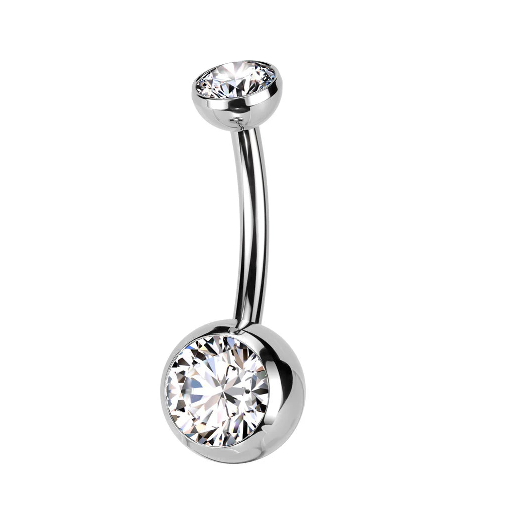 Implant Grade Titanium Threadless Push In Double CZ Bezel Set Belly Button Ring Belly Button Ring Skin Metals
