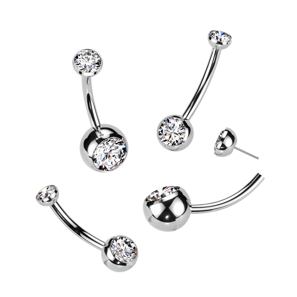 Implant Grade Titanium Threadless Push In Double CZ Bezel Set Belly Button Ring Belly Button Ring Skin Metals