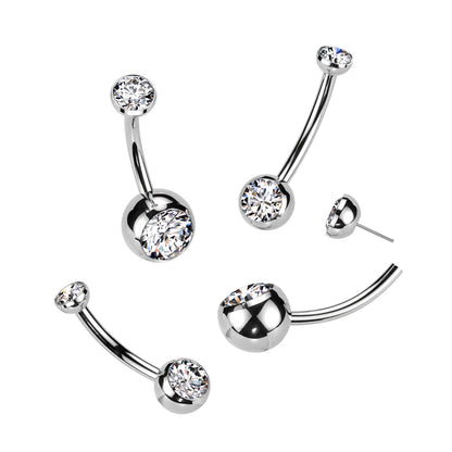 Implant Grade Titanium Threadless Push In Double CZ Bezel Set Belly Button Ring Belly Button Ring Skin Metals
