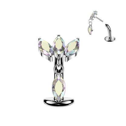 Implant Grade Titanium Threadless Belly Button Ring with Triple Marquise CZ Fan & Dangle