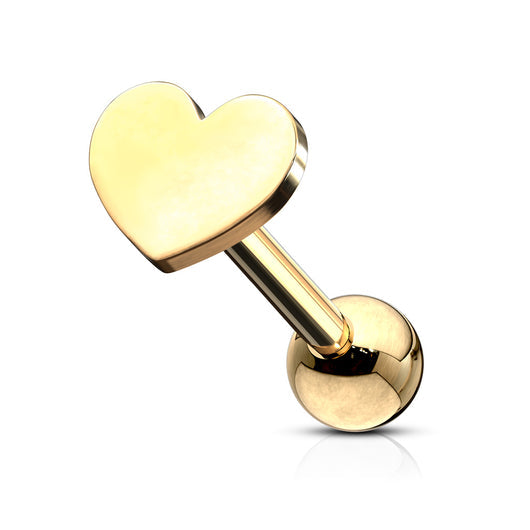 Flat Heart Top 316L Surgical Steel Cartilage, Tragus Barbell Studs Barbell Impulse Piercings Gold