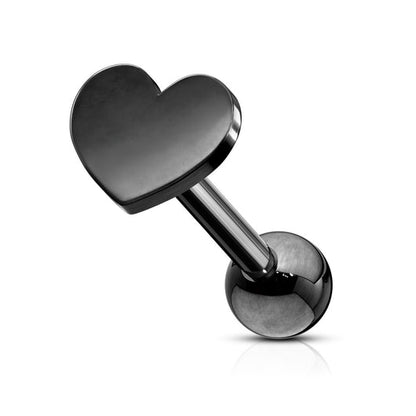 Flat Heart Top 316L Surgical Steel Cartilage, Tragus Barbell Studs Barbell Impulse Piercings Black