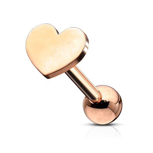 Flat Heart Top 316L Surgical Steel Cartilage, Tragus Barbell Studs Barbell Impulse Piercings Rose gold