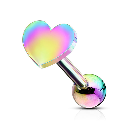 Flat Heart Top 316L Surgical Steel Cartilage, Tragus Barbell Studs Barbell Impulse Piercings Rainbow