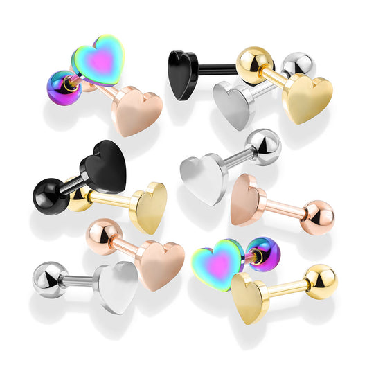 Flat Heart Top 316L Surgical Steel Cartilage, Tragus Barbell Studs Barbell Impulse Piercings