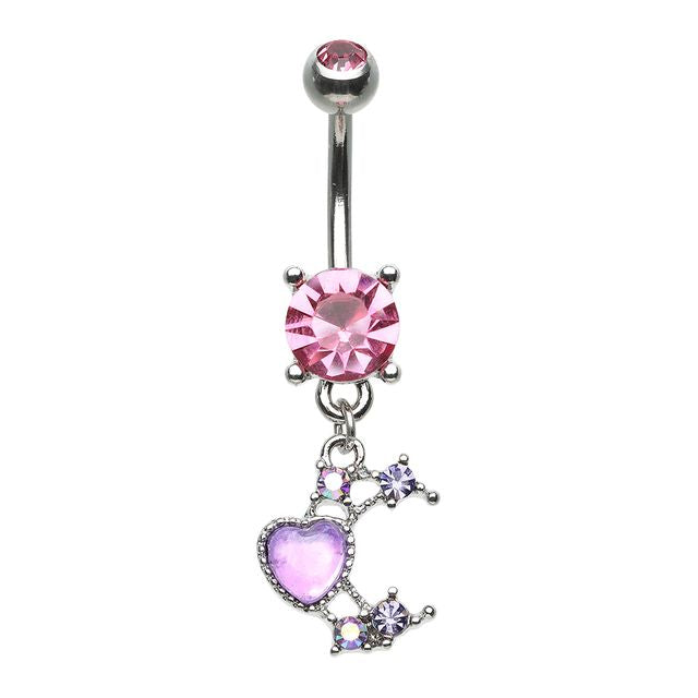 Celestial Heart Moon Bling Belly Button Ring Navel Ring Skin Metals