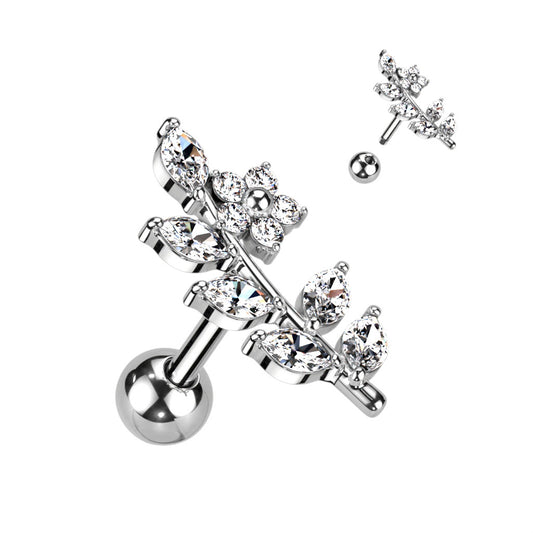 Surgical Steel CZ Flower and Vine Top Cartilage Barbells Cartilage Impulse Piercings