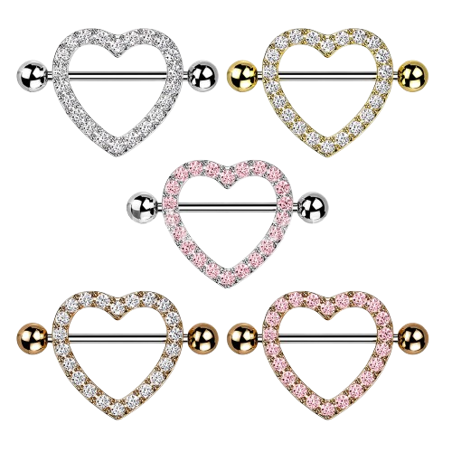 Gem Paved Heart Nipple Shield Nipple Ring Skin Metals