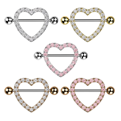 Gem Paved Heart Nipple Shield Nipple Ring Skin Metals