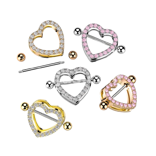 Gem Paved Heart Nipple Shield Nipple Ring Skin Metals