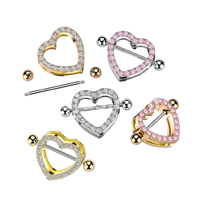 Gem Paved Heart Nipple Shield Nipple Ring Skin Metals