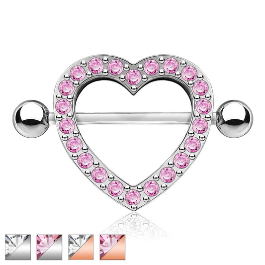 Gem Paved Heart Nipple Shield Nipple Ring Skin Metals