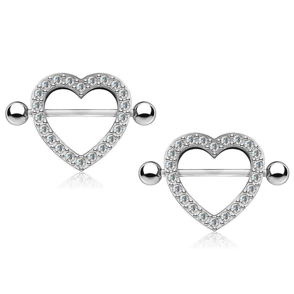 Gem Paved Heart Nipple Shield Nipple Ring Skin Metals